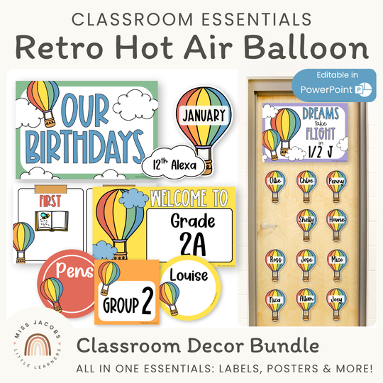 Retro Hot Air Balloon Theme Classroom Essentials Decor Pack
