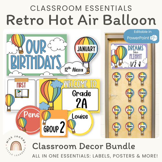 Retro Hot Air Balloon Theme Classroom Essentials Decor Pack - Miss Jacobs Little Learners
