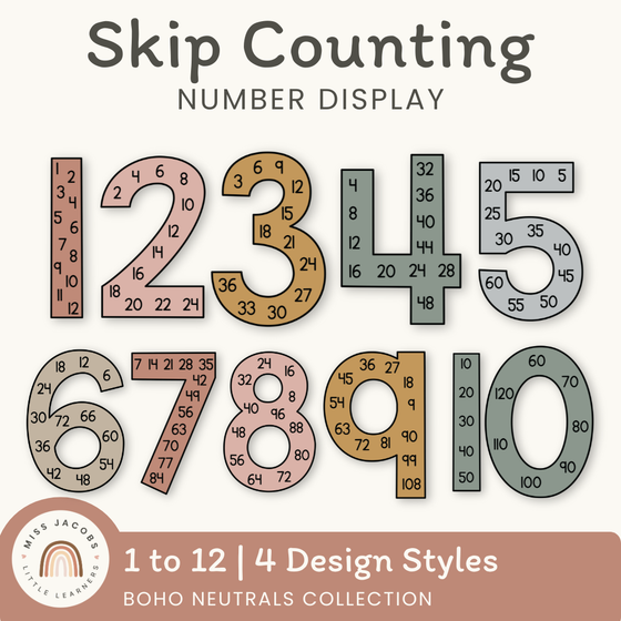 Skip Counting Large Number Display | Neutral Color Palette - Miss Jacobs Little Learners