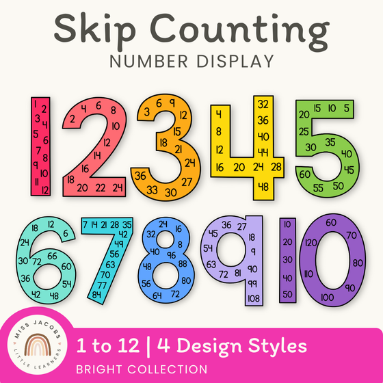 Skip Counting | Multiples Large Number Display | Rainbow | Spotty Brights Classroom Decor - Miss Jacobs Little Learners