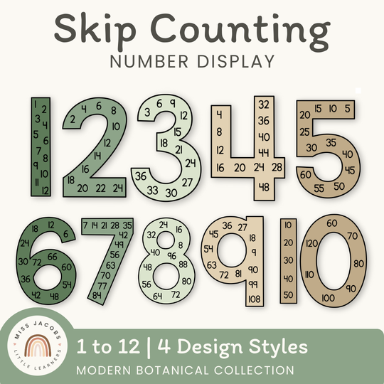 Skip Counting Large Number Display - Modern Botanical Decor