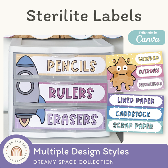 Sterilite Drawer Labels - Dreamy Space Classroom Decor