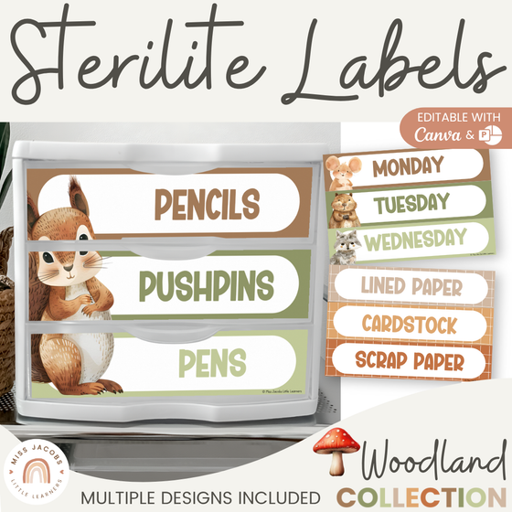 Sterilite 3 - Drawer Labels - Woodland Theme Classroom Decor - Miss Jacobs Little Learners