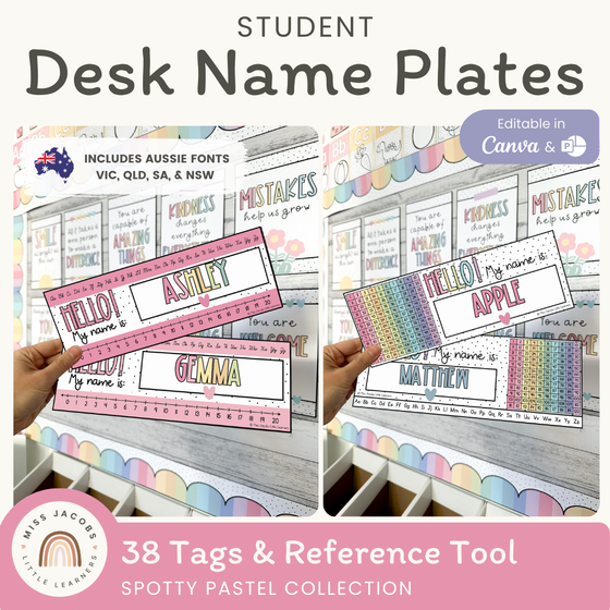 Student Desk Name Plates - Spotty Pastel Classroom Decor - Miss Jacobs Little Learners