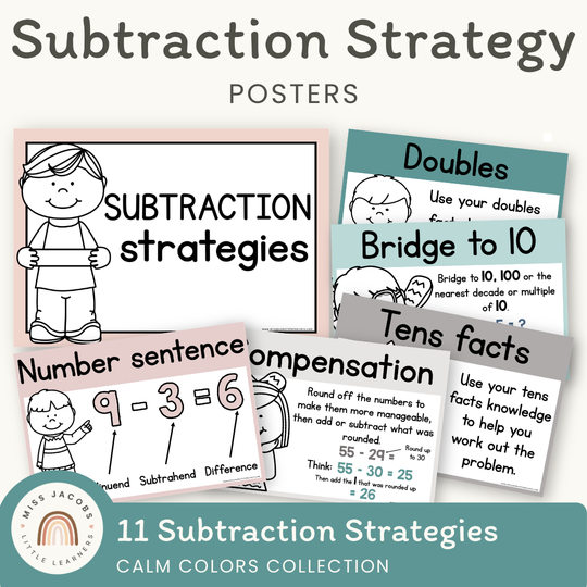 Subtraction Strategies Posters - Calm Colors Math Decor