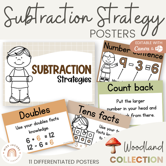 Subtraction Strategies Posters - Woodland Theme Classroom Decor