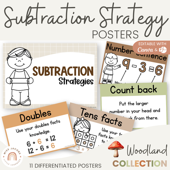 Subtraction Strategies Posters - Woodland Theme Classroom Decor - Miss Jacobs Little Learners