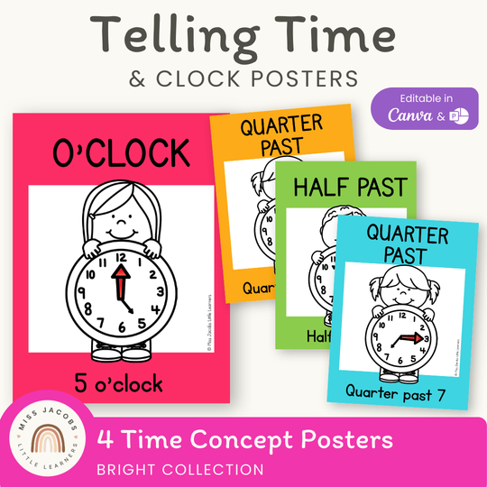 Telling Time and Clock Posters - Bright Math Decor