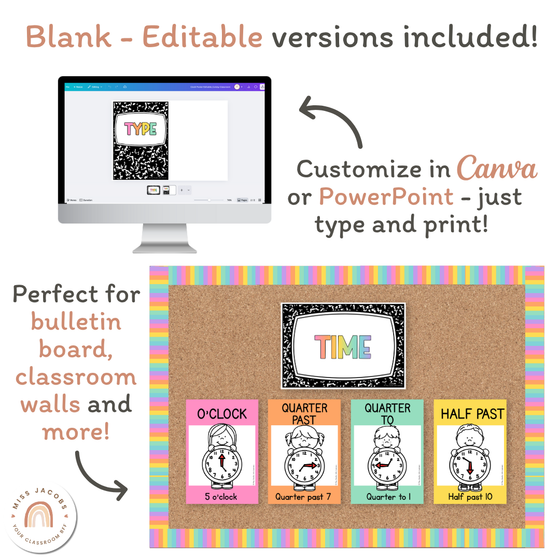 Telling Time and Clock Posters - Cutesy Classroom Decor - Miss Jacobs Little Learners