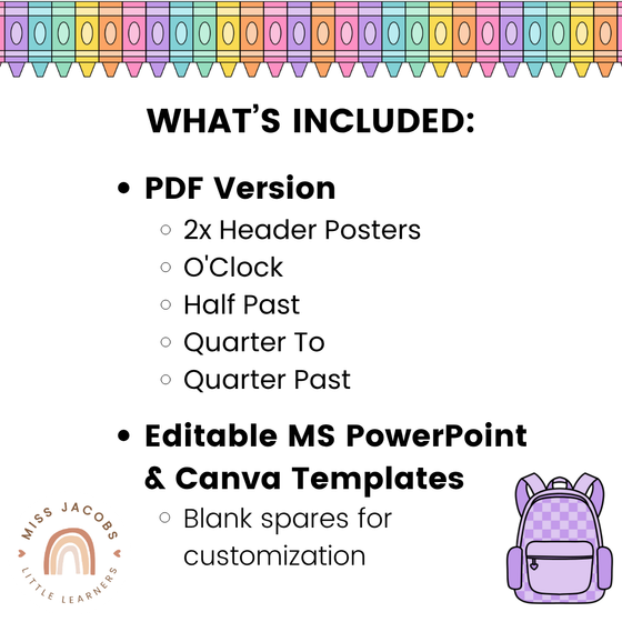 Telling Time and Clock Posters - Cutesy Classroom Decor - Miss Jacobs Little Learners