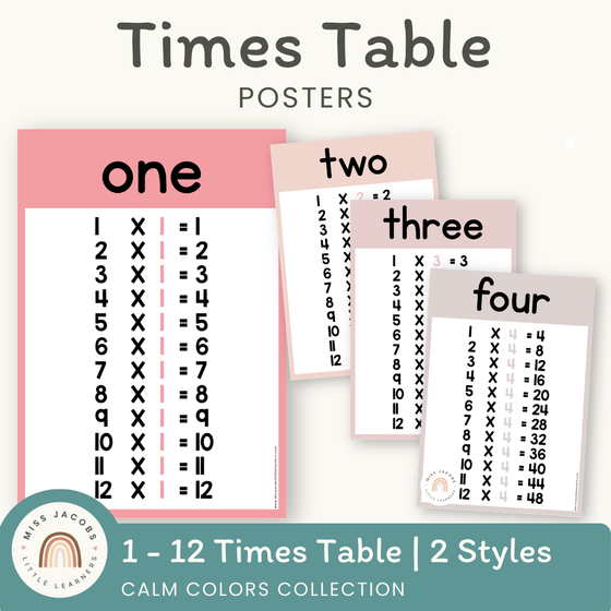 Best Time Table Colours Times Table Chart - Calm Colors Math Decor | Modern Rainbow Theme ...