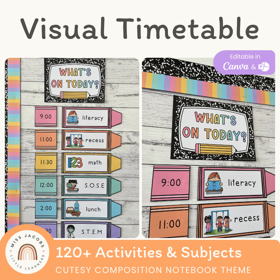 Visual Timetable - Cutesy Composition Notebook Classroom Decor - Miss Jacobs Little Learners