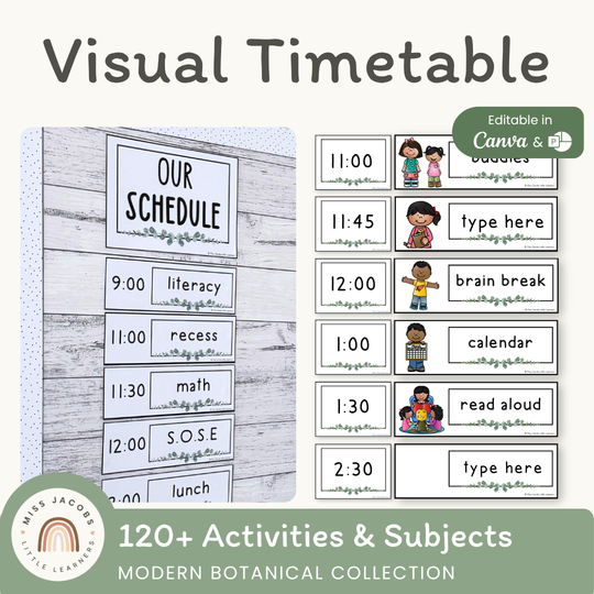 Visual Timetable Daily Schedule - Modern Botanical Classroom Decor
