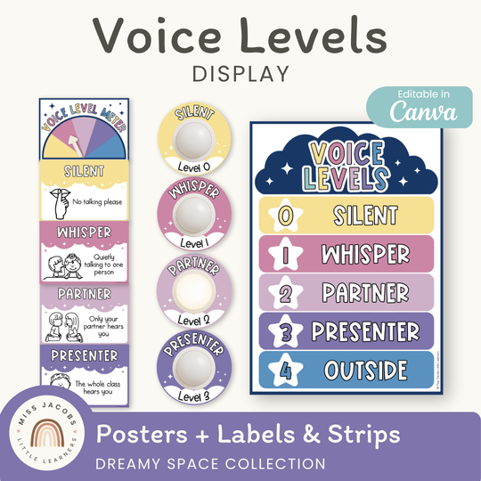 Voice Levels Chart - Dreamy Space Theme Classroom Decor