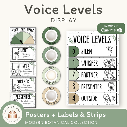 Voice Levels Chart - Modern Botanical Classroom Decor
