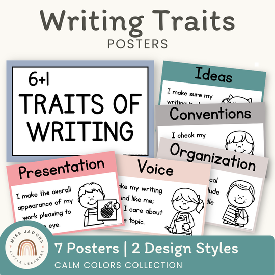 6 + 1 Traits of Writing Posters - Calm Colors English Decor