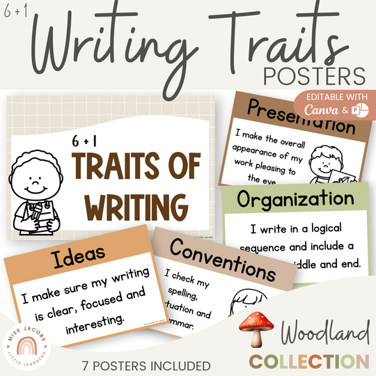 6 + 1 Traits of Writing Posters - Woodland Classroom Decor