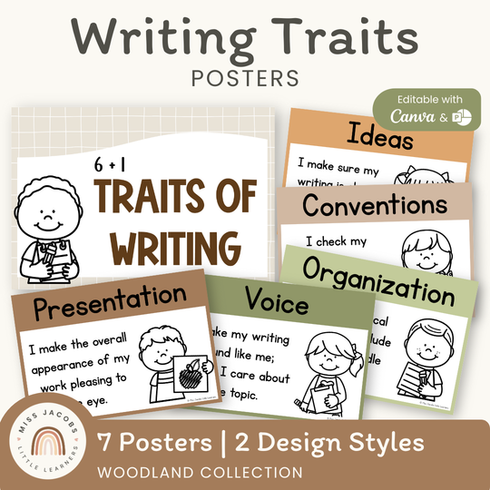 6 + 1 Traits of Writing Posters - Woodland Classroom Decor