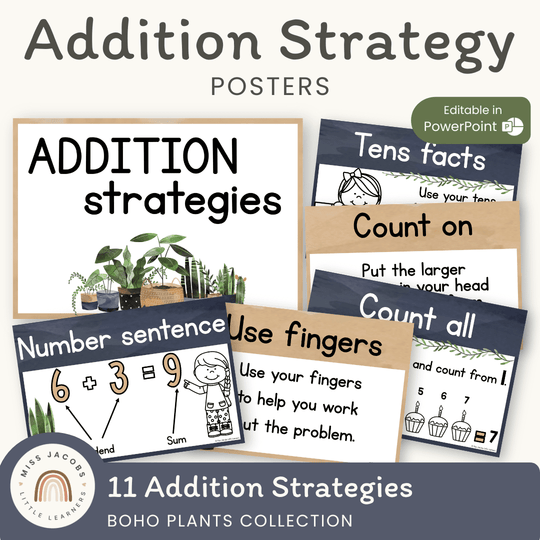 Addition Strategies Posters - Boho Plants Classroom Decor