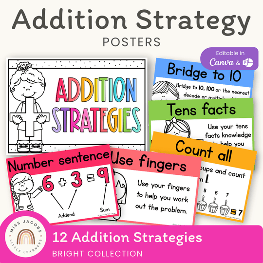 Addition Strategies Posters - Bright Theme