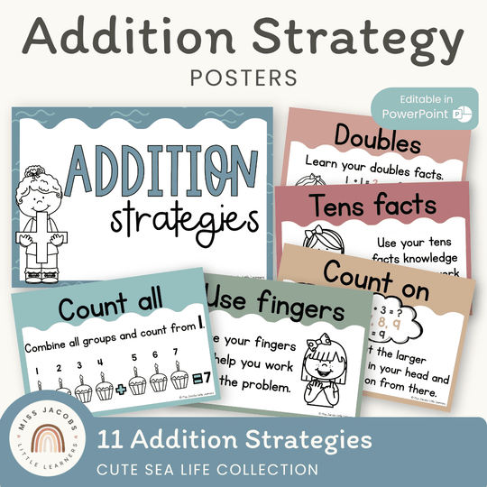 Addition Strategies Posters  - Cute Sea Life Classroom Decor