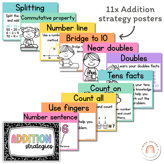 Addition Strategies Posters - Cutesy Classroom Decor - Miss Jacobs Little Learners