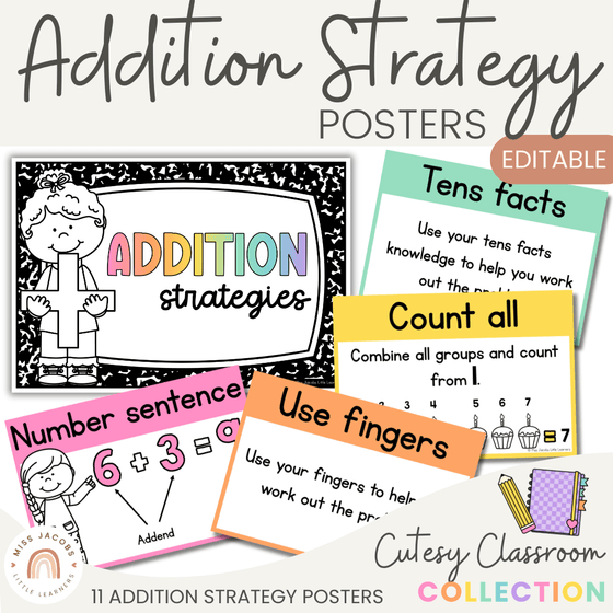 Addition Strategies Posters - Cutesy Classroom Decor - Miss Jacobs Little Learners