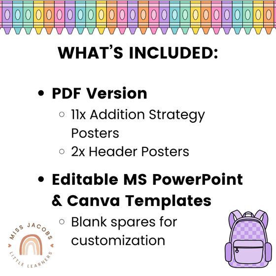 Addition Strategies Posters - Cutesy Classroom Decor - Miss Jacobs Little Learners