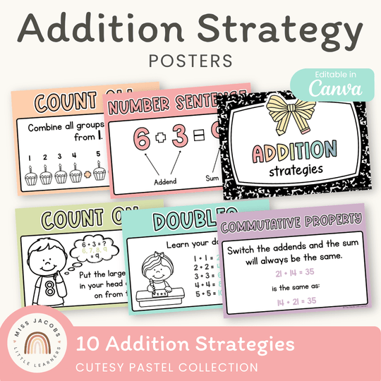 Addition Strategies Posters - Cutesy Pastel Math Decor
