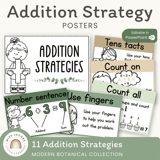 Addition Strategies Posters - Modern Botanical Classroom Decor