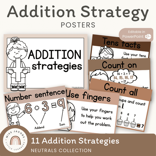 Addition Strategies Posters | Ombre Neutral Math Classroom Decor