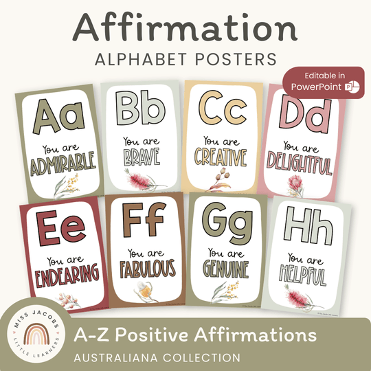 Affirmation Alphabet Posters - Australiana Classroom Decor