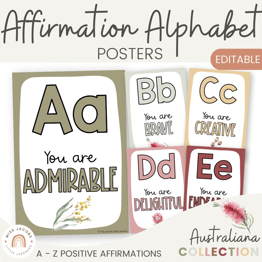  Affirmation Alphabet Posters - Australiana Classroom Decor - Miss Jacobs Little Learners