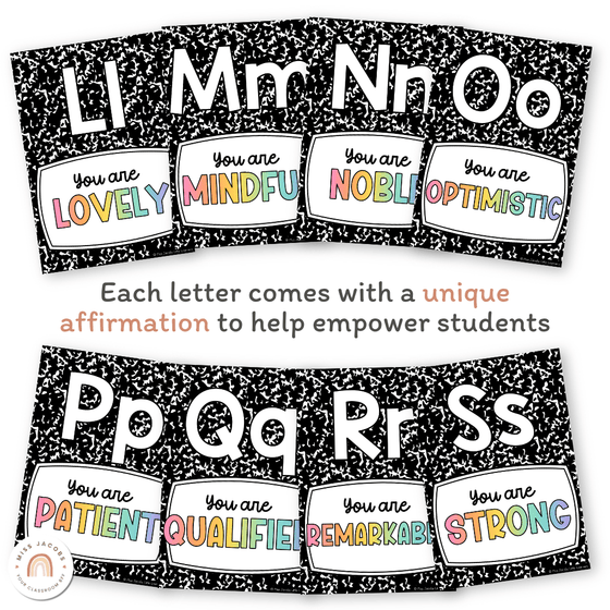 Affirmation Alphabet Posters - Black - Cutesy Classroom Decor - Miss Jacobs Little Learners