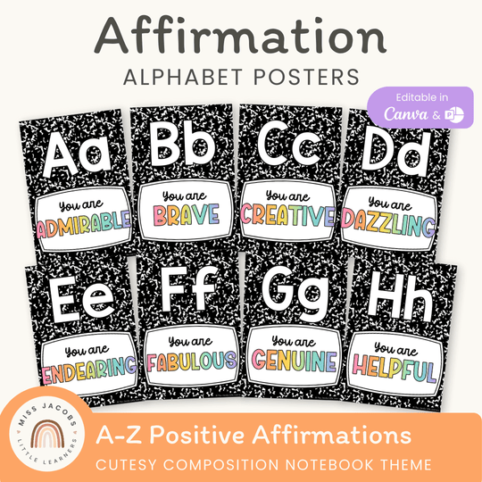 Affirmation Alphabet Posters - Black - Cutesy Classroom Decor