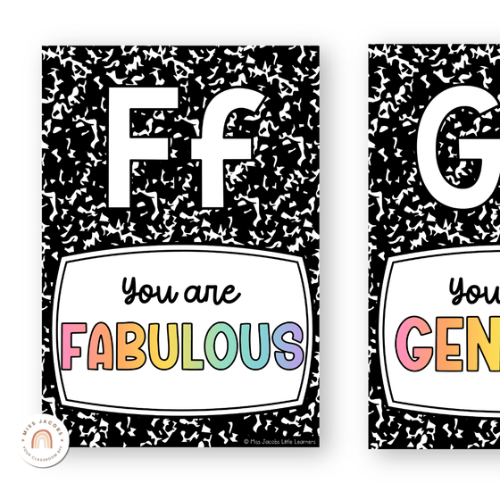 Affirmation Alphabet Posters - Black - Cutesy Classroom Decor - Miss Jacobs Little Learners