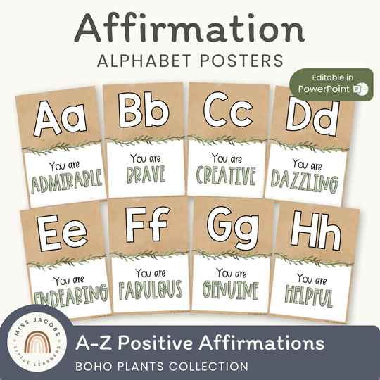 Affirmation Alphabet Posters - Boho Plants Classroom Decor
