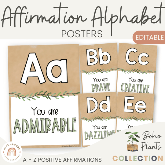 Affirmation Alphabet Posters - Boho Plants Classroom Decor