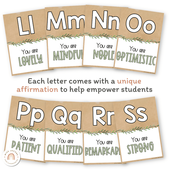 Affirmation Alphabet Posters - Boho Plants Classroom Decor - Miss Jacobs Little Learners