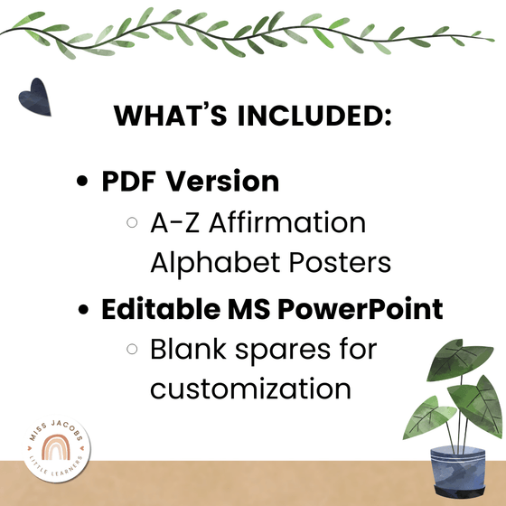 Affirmation Alphabet Posters - Boho Plants Classroom Decor - Miss Jacobs Little Learners