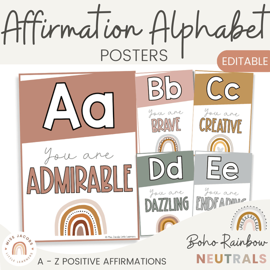 Affirmation Alphabet Posters - Boho Rainbow Neutrals Decor