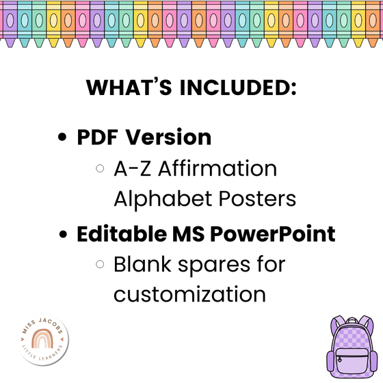 Affirmation Alphabet Posters - Colored - Cutesy Classroom Decor - Miss Jacobs Little Learners