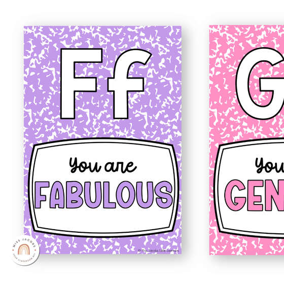 Affirmation Alphabet Posters - Colored - Cutesy Classroom Decor - Miss Jacobs Little Learners