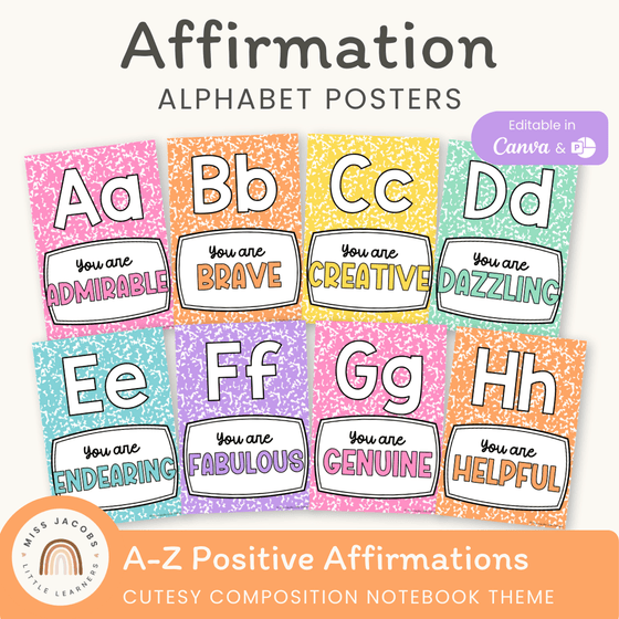 Affirmation Alphabet Posters - Colored - Cutesy Classroom Decor - Miss Jacobs Little Learners
