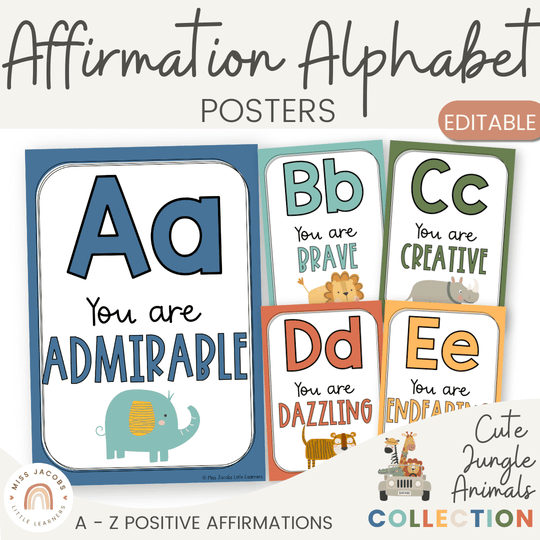 Affirmation Alphabet Posters - Cute Jungle Animals Decor