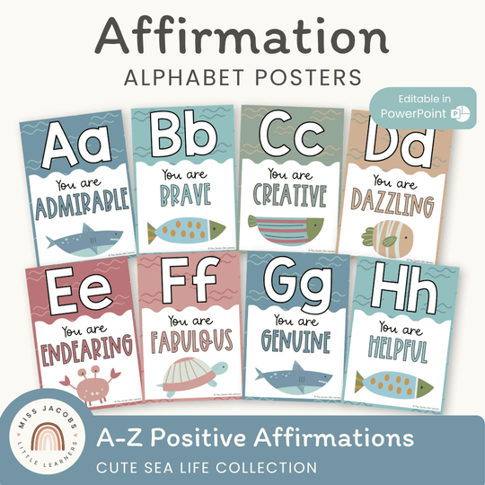 Affirmation Alphabet Posters - Cute Sea Life Classroom Decor