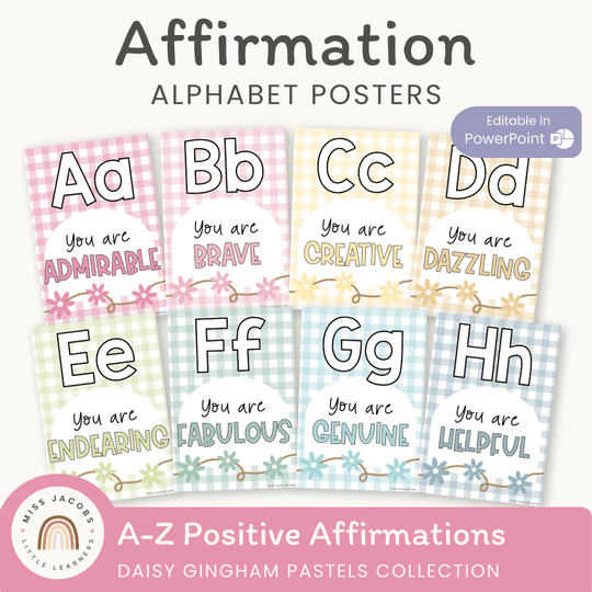 Affirmation Alphabet Posters - Daisy Gingham Pastels Decor