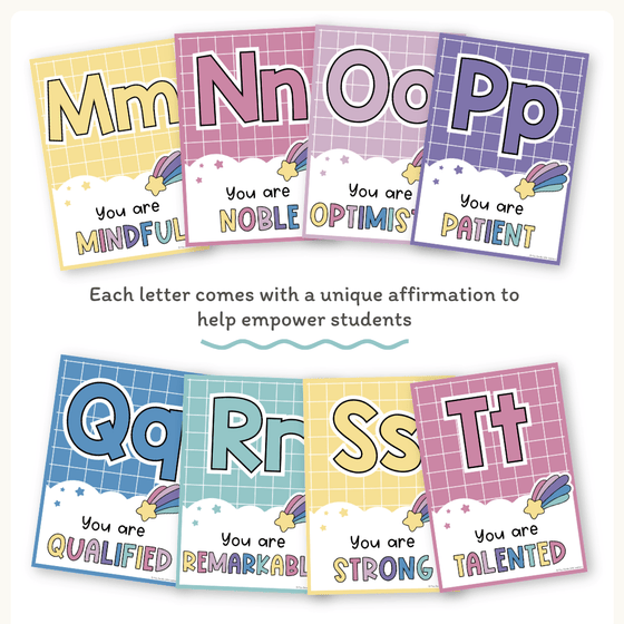 Affirmation Alphabet Posters - Dreamy Space Theme Classroom Decor - Miss Jacobs Little Learners