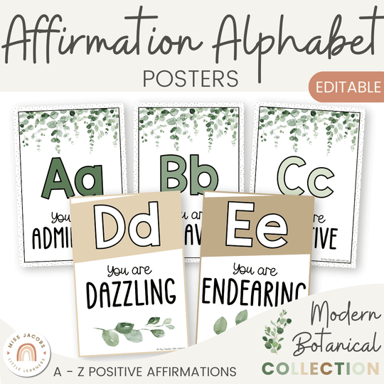 Affirmation Alphabet Posters - Modern Botanical Decor