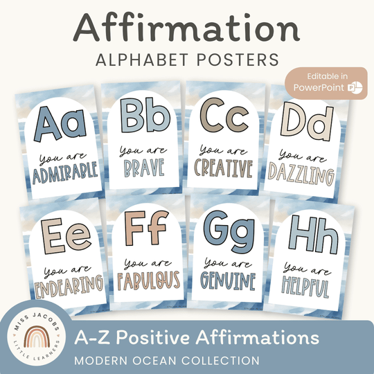 Affirmation Alphabet Posters - Modern Ocean Classroom Decor